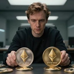 vitalik buterin merging ethereum, movie still, cinematic, 8 k, hd