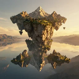 symmetry!! freefall, surreal landscape, mountains, floating island, golden hour, very detailed, perfect composition, perfect lighting, 4 k, trending on artstation, greg rutkowski, derek zabrocki, artgerm, 3 d render, octane render