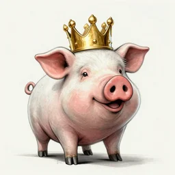 grunge cartoon sketch of a pig in a gold crown by beeple , loony toons style, horror themed, detailed, elegant, intricate