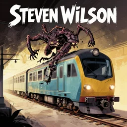 steven wilson morphing into a train in style of an animorphs cover. - w 6 4 0
