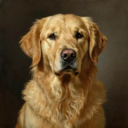 painting portrait of golden retriever, rembrandt van rijn