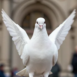 realistic photo of white pigeon with 6 wings, front view, grain 1 9 9 0, life magazine reportage photo, metropolitan museum photo