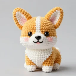 a crochet corgi puppy, super cute, kawaii, extremely detailed, complex, intricate, Sigma 50mm f/1.4