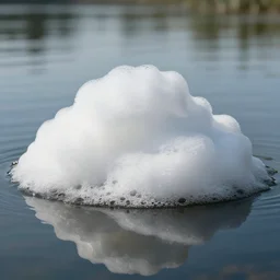 white soap foam building, on calm water, designed by antti lovag