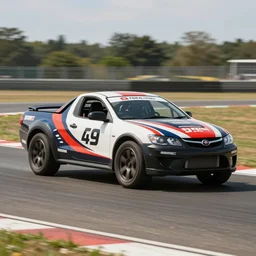 a 2 0 1 4 fpv pursuit ute limited edition driving on a racetrack