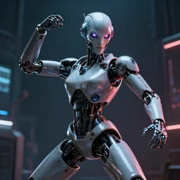 a portrait of a evil robot dancing techno - style, cyberpunk concept art, trending on artstation, highly detailed, intricate, sharp focus, digital art, 8 k