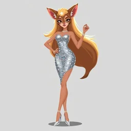 detailed illustration flat 2 d : female marten : wearing diamonds : wearing silver showgirl sequins dress : head legs shoes : lorax movie : artstation