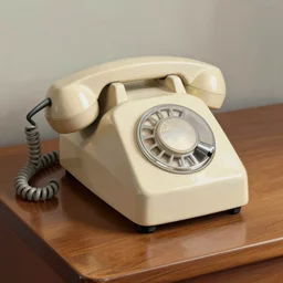 a beautiful artwork of a rotary telephone on a wooden table by Jerome Opeña, featured on artstation