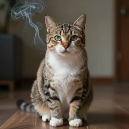 a cat in an alien's body smoking