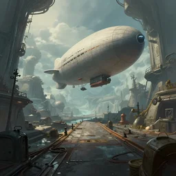 a beautiful and detailed illustration of an airship port in a biopunk world by Tim white , cinematic atmosphere, establishing shot, viewed from below, first person perspective
