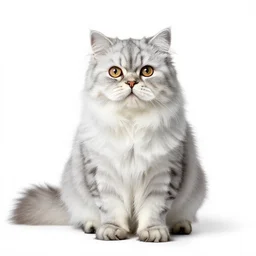 silver persian cat, studio photography, full body, isolated on a pure white background, centered, entire subject in frame, sharp focus, soft studio lighting