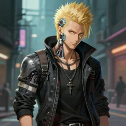 portrait of a male punk, street clothes, cyberpunk 2 0 7 7, cybernetic implant, blonde shinkai makoto studio ghibli studio key hideaki anno sakimichan stanley artgerm lau rossdraws james jean marc simonetti elegant highly detailed digital painting artstation pixiv