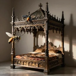 gothic baldachin bed with home of the wasp. karl blossfeldt, salvador dali
