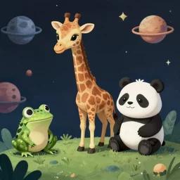 alien giraffe panda frog on alien planet, lowbrow, 8 k, matte painting,