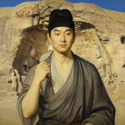 mogao grottoes, attractive male, painting by j. c. leyendecker, yoji shinkawa, katayama bokuyo
