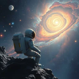 sombrero galaxy, supernova, an astronaut stranded in space, highly detailed, digital painting, artstation, concept art, smooth, sharp focus, illustration, dynamic art by artgerm and greg rutkowski and edgar maxence