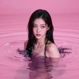 lee jin - eun emerging from pink water in cyberpunk theme by greg rutkowski, rule of thirds, seductive look, beautiful