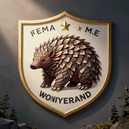 Heraldic emblem of a pangolin, digital art.