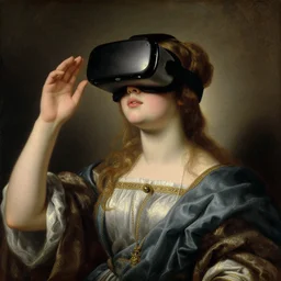 detailed portrait of hindu traditional girl with high - tech vr headset in baroque painting, girl graceful, eyes closed, painting by gaston bussiere, craig mullins, j. c. leyendecker, lights, art by ernst haeckel, john william godward, hammershøi,,