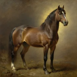 backlight on muscular horse as barbarian hunter full body ,human legs ,very textured detailed oil painting by rembrandt