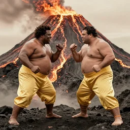 fat jay z in sumo costume fighting his twin on a volcano dramatic lighting lava hd kodak sepia