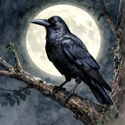 book cover art, big crow on tree in front of the full big moon, watercolor, dramatic lighting, cinematic, establishing shot, extremely high detail, foto realistic, cinematic lighting, pen and ink, intricate line drawings, by Yoshitaka Amano, Ruan Jia, Kentaro Miura, Artgerm, post processed, concept art, artstation, matte painting, style by eddie mendoza, raphael lacoste, alex ross