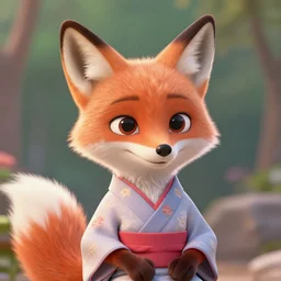 portrait of cute fox wearing a kimono 👘, in the style of zootopia, disney, by jessica rossier and brian froud. volumetric light, artstation, concept art, 8 k, high detail, perfect, sharp focus