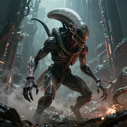 an epic action concept masterpiece of aliens beyond belief inspired by sd ai. horrific digital art, cinematic lighting, 4 k