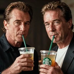 film still of arnold schwarzenegger as conan in starbucks, focus on faces, cinematic lighting, unreal engine, steve mccurry, volumetric lighting