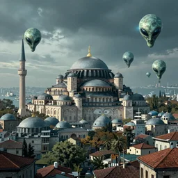 Istanbul invaded by aliens, artistic, high detail, artstation style, 4k