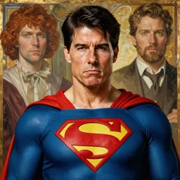 renaissance grotesque portrait painting of old angry tom cruise as superman 8 2 0 2 3, sentry, superior, character redesign by lee bermejo and greg rutkowski and alphonse mucha