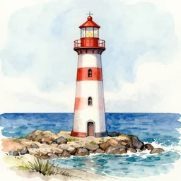 sketch, light house, sea, watercolor