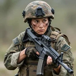 female special forces soldier, photography, highly detailed, brave, powerful, war, dirty face