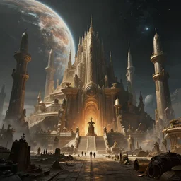ancient futuristic civilization in another planet, dramatic lighting, cinematic, establishing shot, extremly high detail, photorealistic, cinematic lighting, artstation, style by James Gurney
