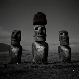 noir film with moai,