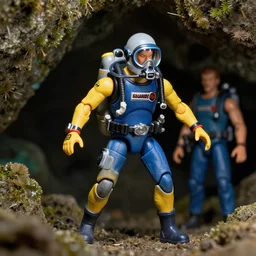 cave diver as action figure, thunderbirds, g. i. joe, product shot