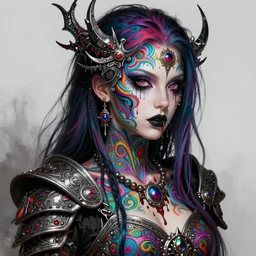 hyper detailed ultra sharp ephemeral gothic warrior trance girl portrait, trending on artstation, warpaint tattoo aesthetic, bloodwave, colorful, psychedelic, ornate, intricate, digital painting, concept art, smooth, sharp focus, illustration, art by artgerm, edmund leighton, beksinski, darius zawadzki, h. r. giger, 8 k