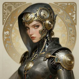 a futuristic clockwork cybernetic ninja woman. intricate, elegant, sharp focus, illustration, highly detailed, digital painting, concept art, matte, art by wlop and artgerm and greg rutkowski and alphonse mucha, masterpiece