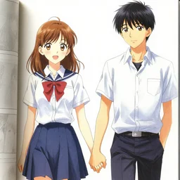 sarah and aaron, manga page, holding hands, highly detailed, colored, front page, friendship