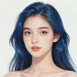 portrait of a girl with blue flowing hear, portrait by loish, and Lois van Baarle, daily deviation, disney inspired, semirealism, pink flower
