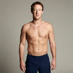 Photo of Mark Zuckerberg in swimsuit, soft studio lighting, photo taken by Terry Richardson for Abercrombie and Fitch, award-winning photograph, 24mm f/1.4
