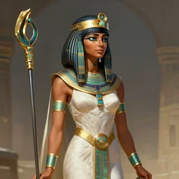 egyptian woman tan skin in armor, priestess, high fantasy, detailed art, digital art, concept illustration, trending on artstation, master study