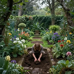 the garden ; to dig my flowers garden ; after i die ; after you die ; to dig yours ; to beg them ; to be wet from dawn to dawn, concept art, mystic garden, ultrarealistic, surreal fantasy