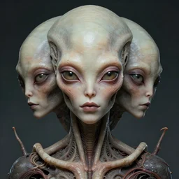 female alien, dystopian surrealism, artstyle Alex Ries and Zdzisław Beksiński, symmetry accurate features, very intricate details, high resolution, 4k