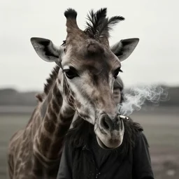 photographic portrait max ernst sad woman giraffe feathers face editorial cigarette smoke, on a horse