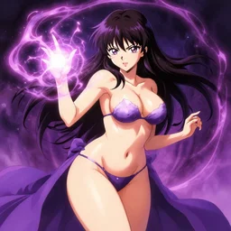 a voluptious sorceress with cleavage, tiny waist and wide hips casting a powerful spell, painted by Sakimichan and Greg Rutkowski, trending on SakimichanBooru