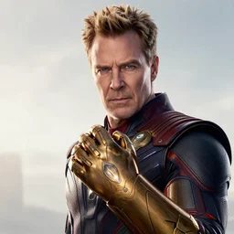 A still of John Constantine holding the infinity gauntlet on Avengers Endgame, award winning photo, unreal engine, highly detailed features
