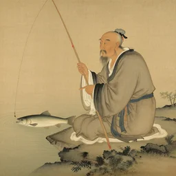 painting of wise man as a fisherman by lu cong