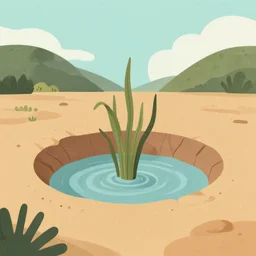 the well which represents my ideas is currently dry, concept art, matte painting, flat colors,.