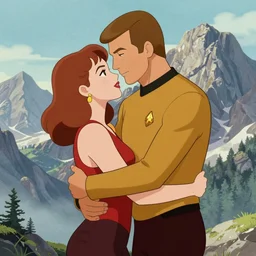 Captain Kirk hugging the mountain, almost making love to the mountain, trashy fanart